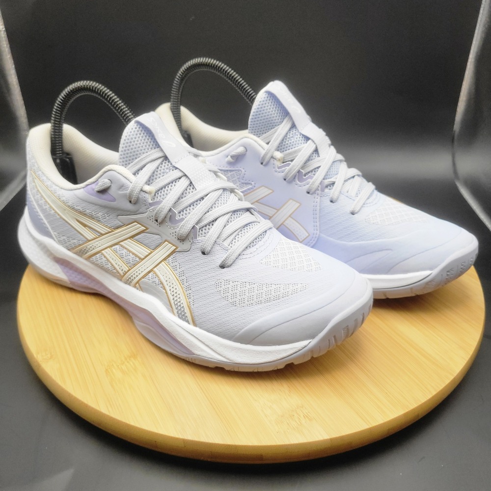 Asics Gel-Tactic 13 Womens Volleyball Shoes White Purple Gold 1072A118 Size 8